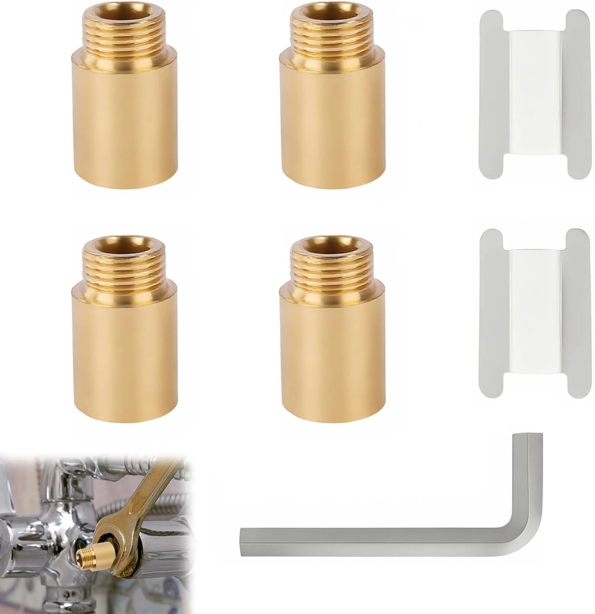 4-delige Douchekop Verlengset 1/2 Inch, RVS Verlengbuis met Draad, Inclusief Inbussleutel voor Eenvoudige Installatie