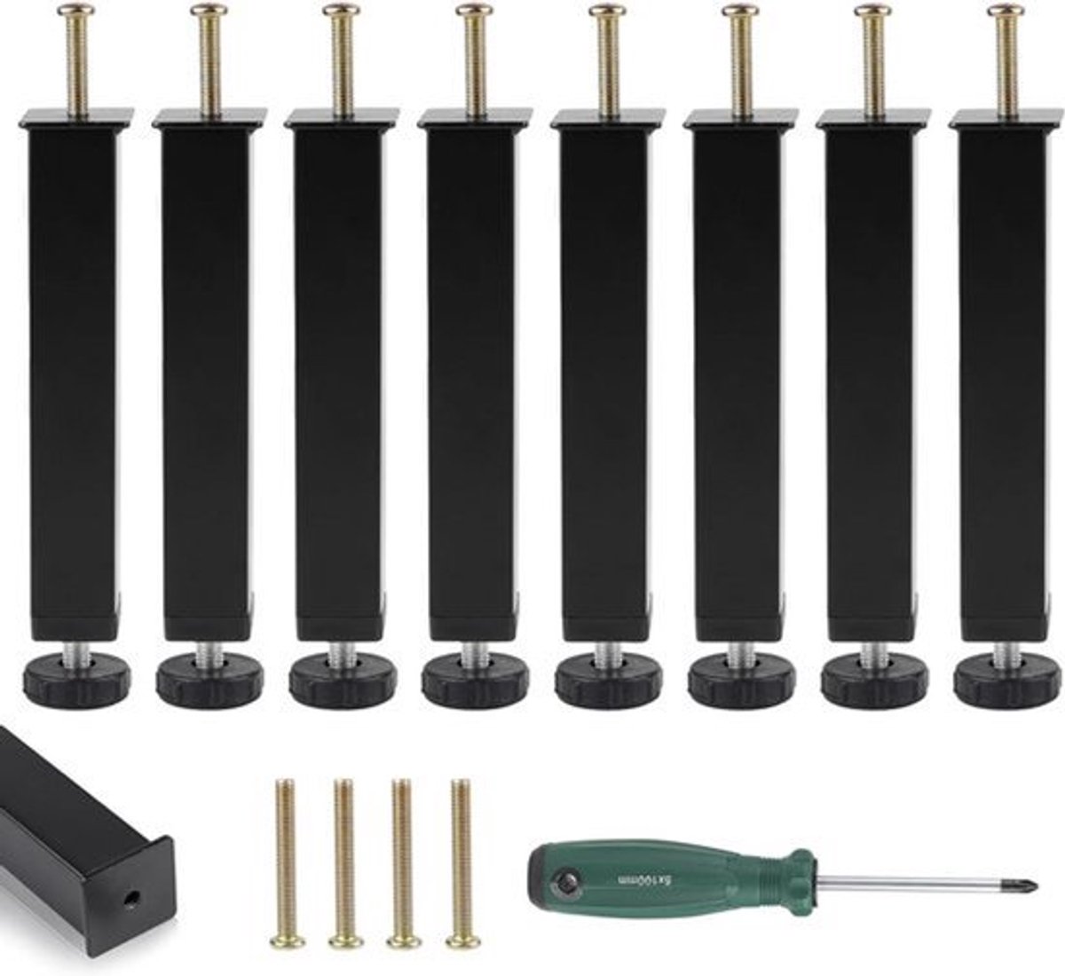 Meubelpoten 30 cm - Set van 8 - Zwart - Verstelbaar - Inclusief bevestigingsschroeven