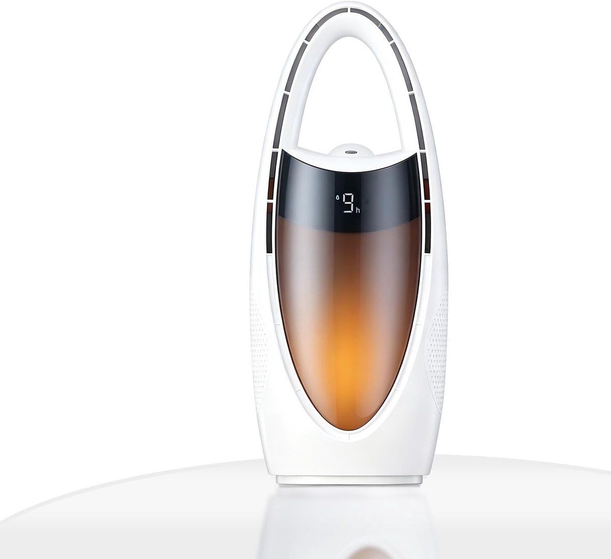 Bladloze koelventilator met nano– ideaal voor de nacht en warme dagen | 13-inch oplaadbare, stille tafelventilator voor babykamer, slaapkamer, kantoor en studentenkamer | 9 snelheden, oscillerend, nachtlampje en 9-uurs timer（Wit）