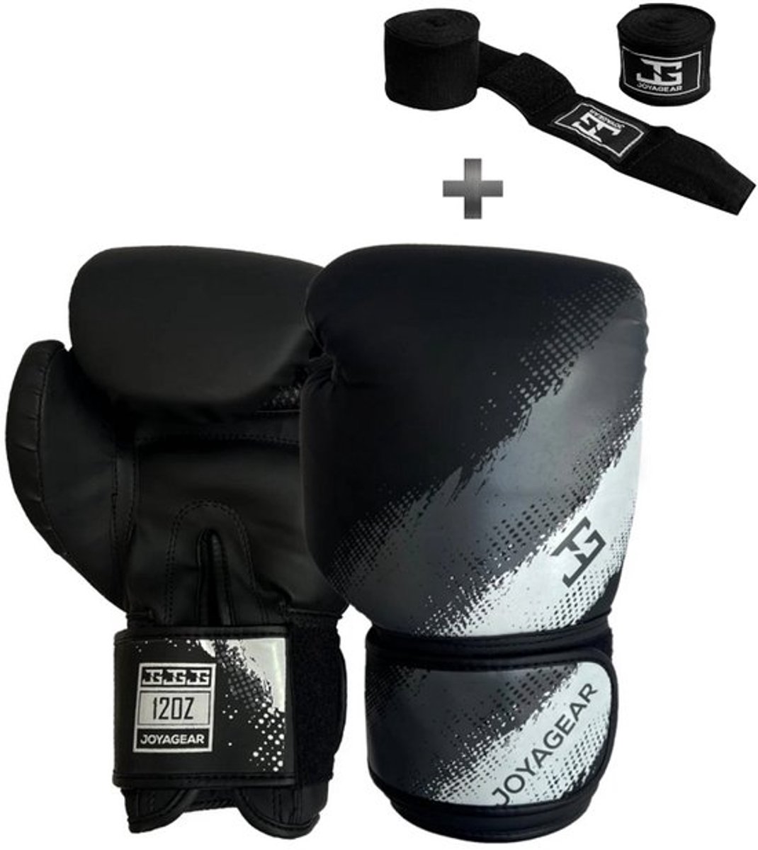 Joyagear Top One Pro Bokshandschoenen - 10 oz – Grijs/Wit Print – Synthetisch Leer – Beginners & Training – Kickboksen & Boksen