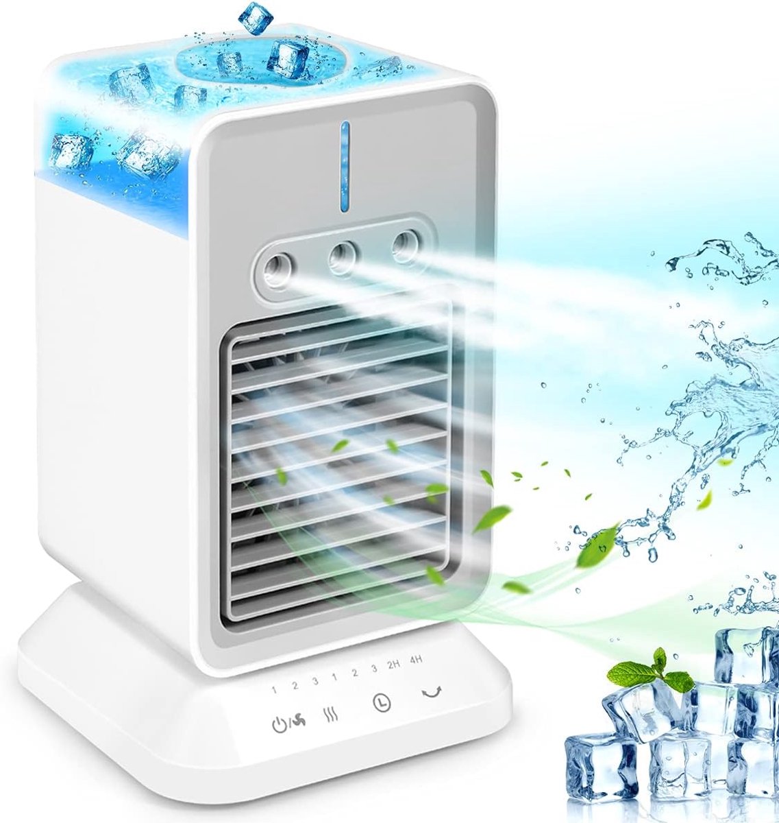 Draagbare airconditioner met ventilator, oplaadbare, draadloze verdampingskoeler, op batterijen werkende bureauventilator met handvat, 3 windsnelheden, geschikt voor kleine kamers, kantoren en studentenkamers, wit.