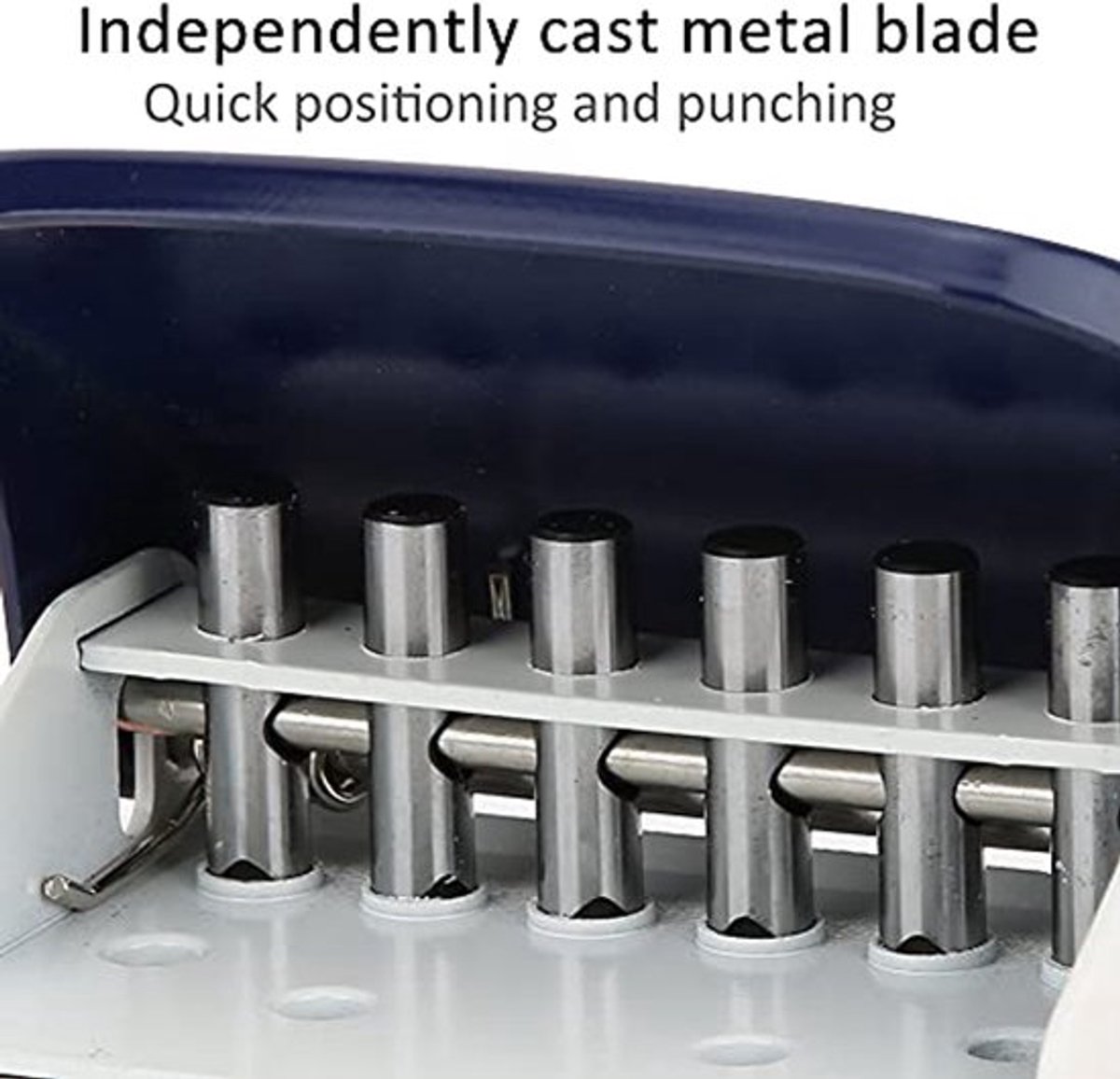 6 Gaten Ponsmachine, Draagbare Handpons Enkelbladige Stans voor A4, A5, B5, Notitieboek Verzamelalbum, Draagbare Circulaire Papieren Stans Gemaakt van Metaal met 5 Bladen Ponscapaciteit (Donkerblauw)