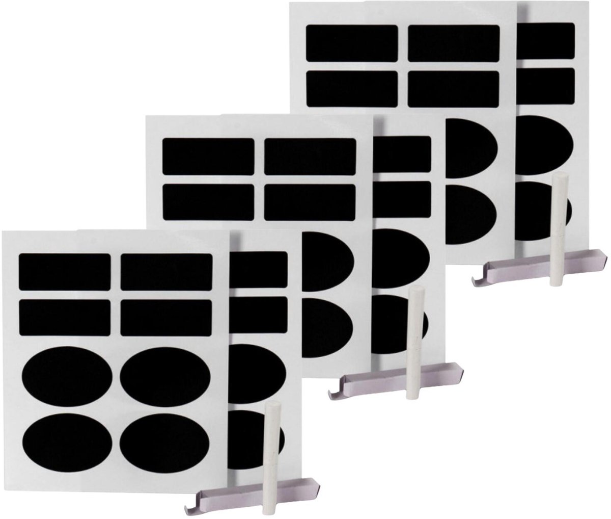 Kinvara Krijtbord etiketten/stickers - 48x stuks - met krijtje - herschrijfbaar - Keuken labels - 7 x 3 cm