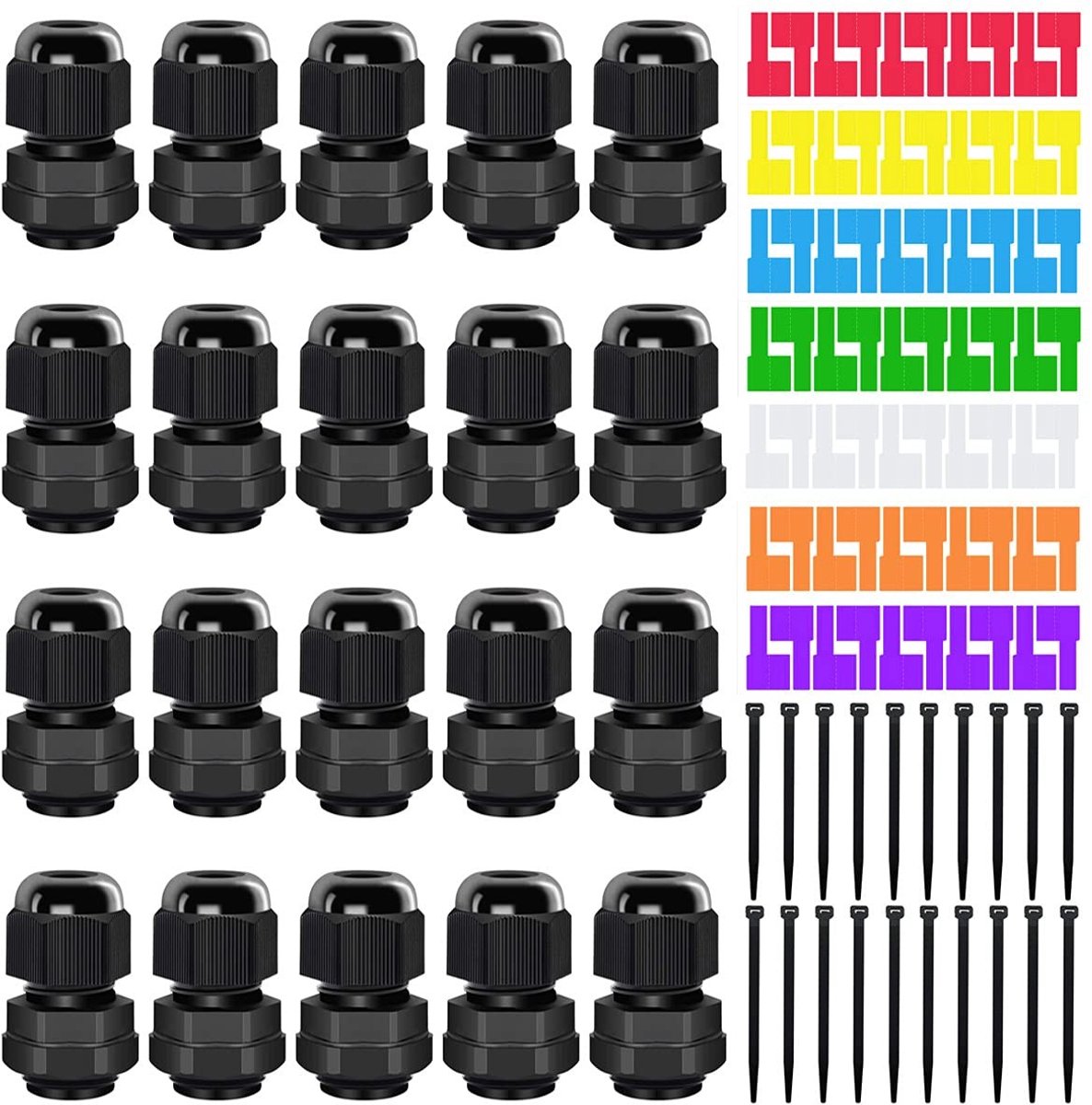 20 stuks waterdichte kabeldoorvoeren IP68 voor kabels van 4-8mm met labels en kabelbinders