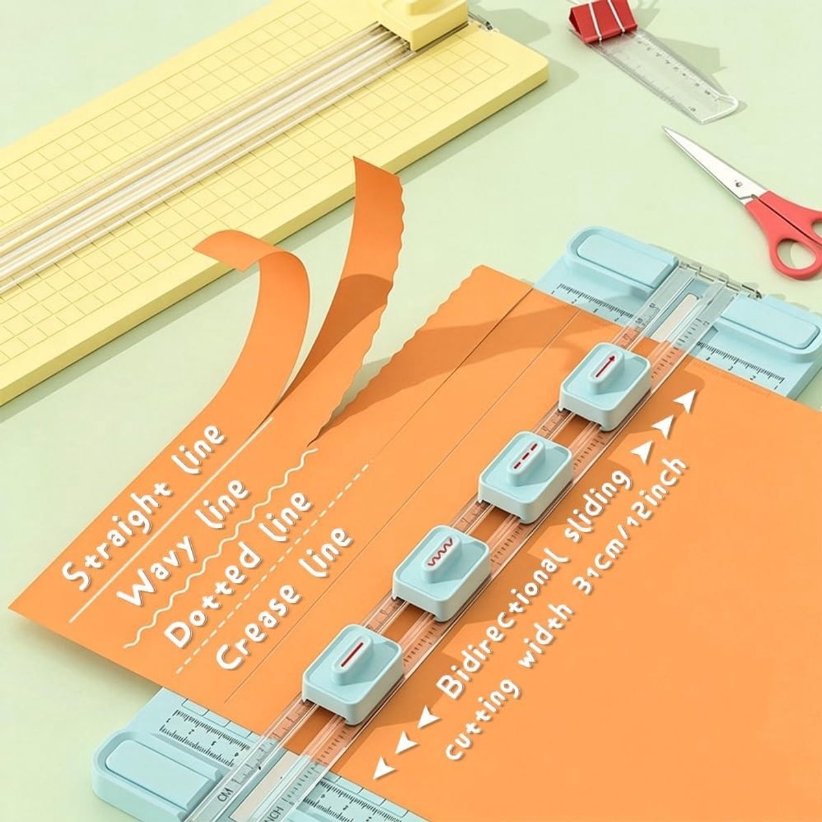 A4 Paper Trimmer 4-in-1 met verwisselbare snijbladen voor rechte sneden, golfranden en hobbyprojecten