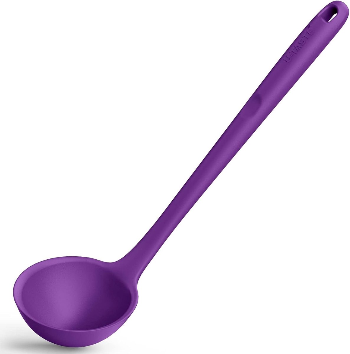 34cm Silicone Soepschep - Hittebestendig, Antikleef en Naadloos Keukengerei met Lange Handgreep voor Soepen, Sauzen en Stoofschotels (Paars)