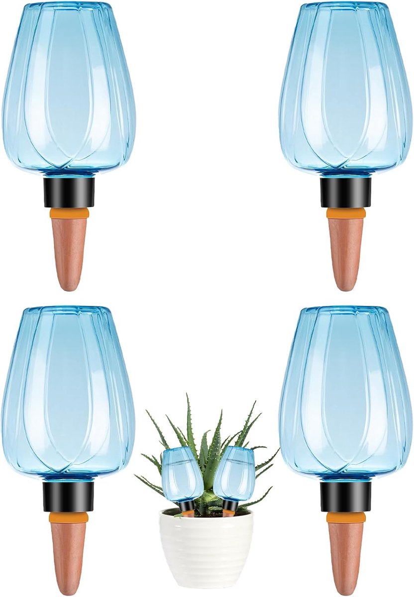 Zelfwatergevende Plantenbollen - 4 Stuks - Traag Vrijgevend - Kunststof - Voor Binnenplanten - Blauw