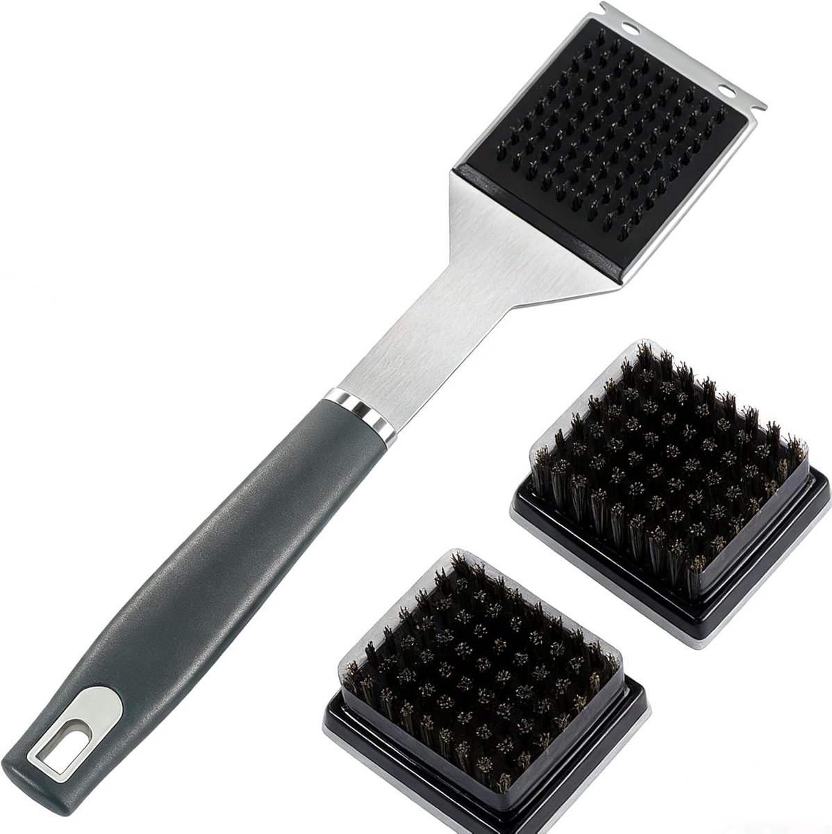 Grillborstel en Schraper met 2 Vervangborstels voor BBQ en Oven - Metaal Draad Schoonmaakborstel voor Grill en Keuken 40x6x5cm