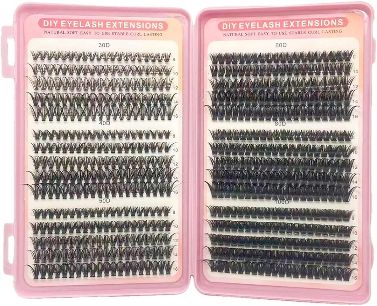 580 Stuks Wimperextensions Set met Diverse Krullen en Lengtes van 8-16 mm voor Beginners en Thuisgebruik