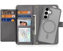 Dux Ducis - Telefoon Hoesje geschikt voor Samsung Galaxy S25 Plus - Hoesje geschikt voor Magsafe Magneet - 2 in 1 Wallet Book Case - Lawa Series - Grijs