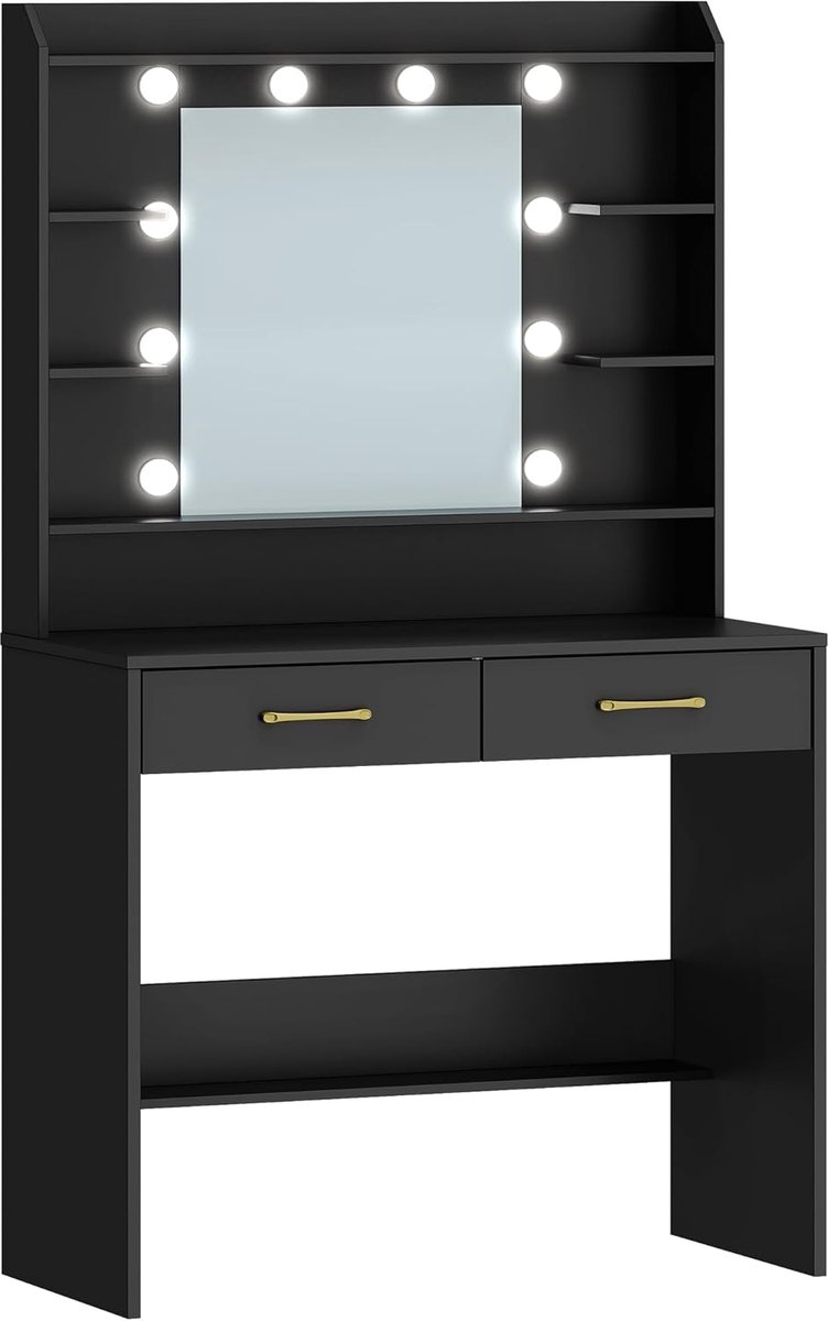 Hzuaneri kaptafel met spiegel, voor slaapkamer of woonkamer, zwart