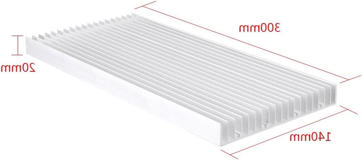 Aluminium Koellichaam - LED Koeler - LED Verlichting Koelen - Hoge Thermische Geleiding - 300x140x20 mm - Aluminium