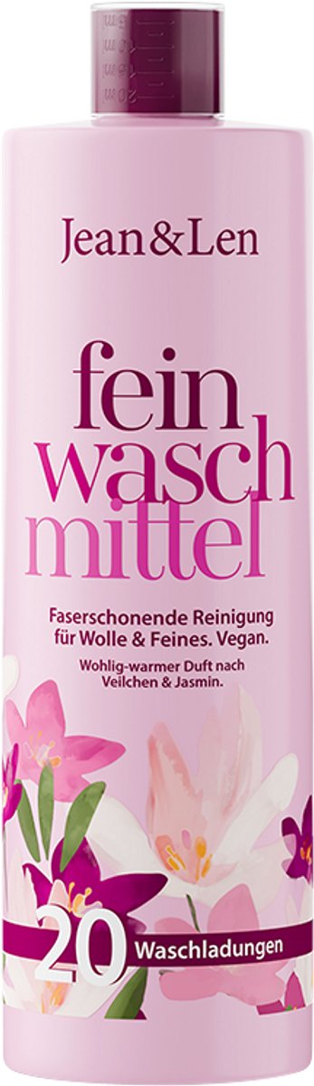 Jean & Len Zacht Wasmiddel voor Wol & Fijne Was met Violet & Jasmijn 1000 ml - vegan, dierproefvrij, zonder siliconen, microplasticvrij