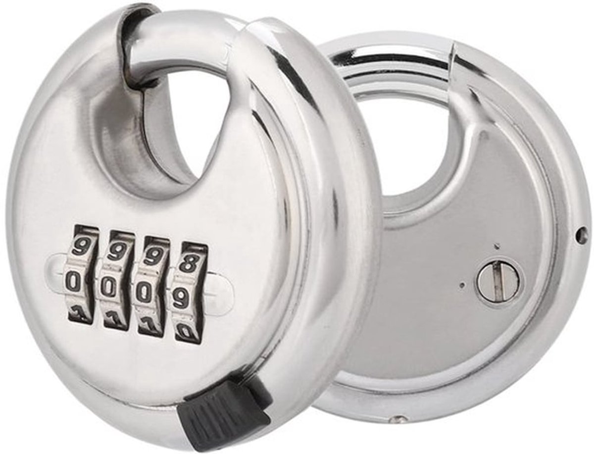 Hangslot met wachtwoord, hangslot met rond hangslot in roestvrij staal. Combinatiehangslot met sleutel van 70 mm en dikte van 9,5 mm voor buitenhekken in zilver.
