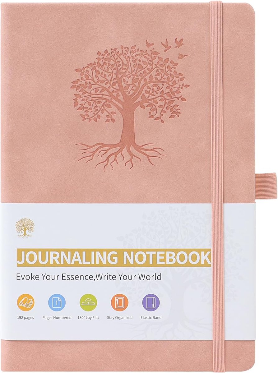 PU Lederen Hardcover - Gelinieerd A5 Notitieboek met Elastische Sluiting - Luxe Dagboek en Zakelijk Notitieblok voor Kantoor School en Reizen - Roze
