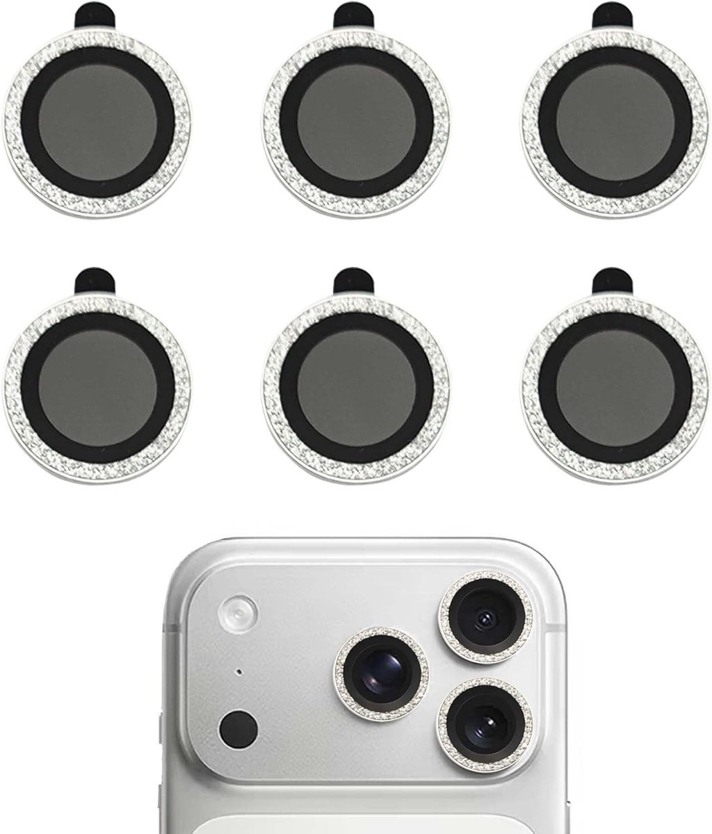 Glitter camerabescherming voor krasbestendige bescherming, aluminium rand en zilver voor iPhone 17 Pro, accessoires voor smartphonecamera