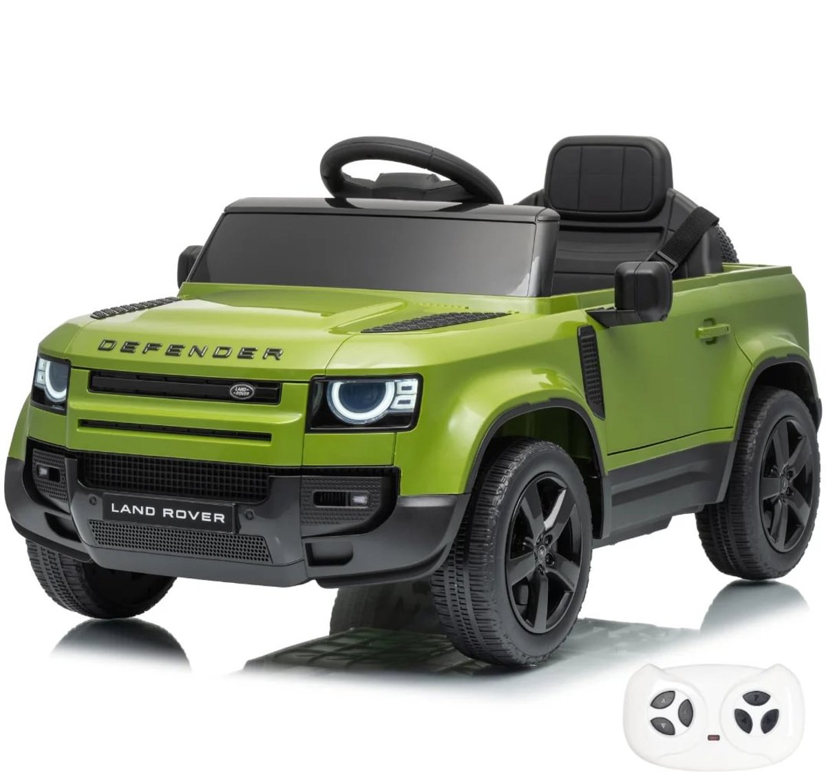 Land Rover Defender 90 Elektrische Kinderauto 12V 1 tot 5 jaar - Accuvoertuig met Afstandsbediening, EVA wielen & 3-puntsgordel - Accuvoertuig met Werkende Deuren & MP3-speler - Groen