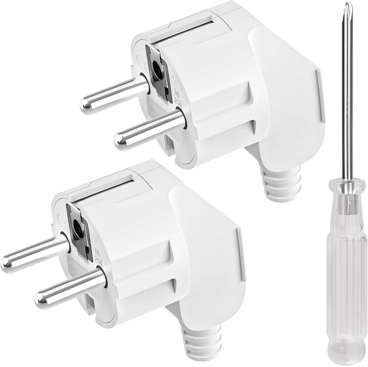 Thijox - 2 stuks Euro-stekkers 250V 16A - Aardingscontact Stekker voor 8-10mm Kabel - IP44 Duurzaam en Breukbestendig (Wit) - Veilig voor Thuis, Werk