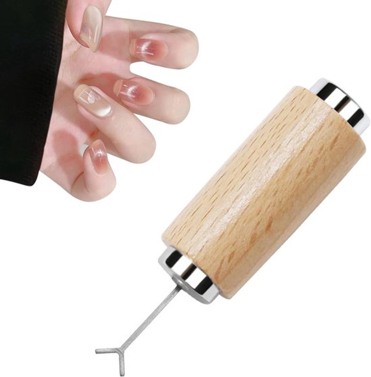 Magnetische staaf met kattenoog en Y-vormige ijzerdraad voor DIY-projecten en creatief knutselen. Krachtige magneetstaaf met houten cilinder en kattenooggel.