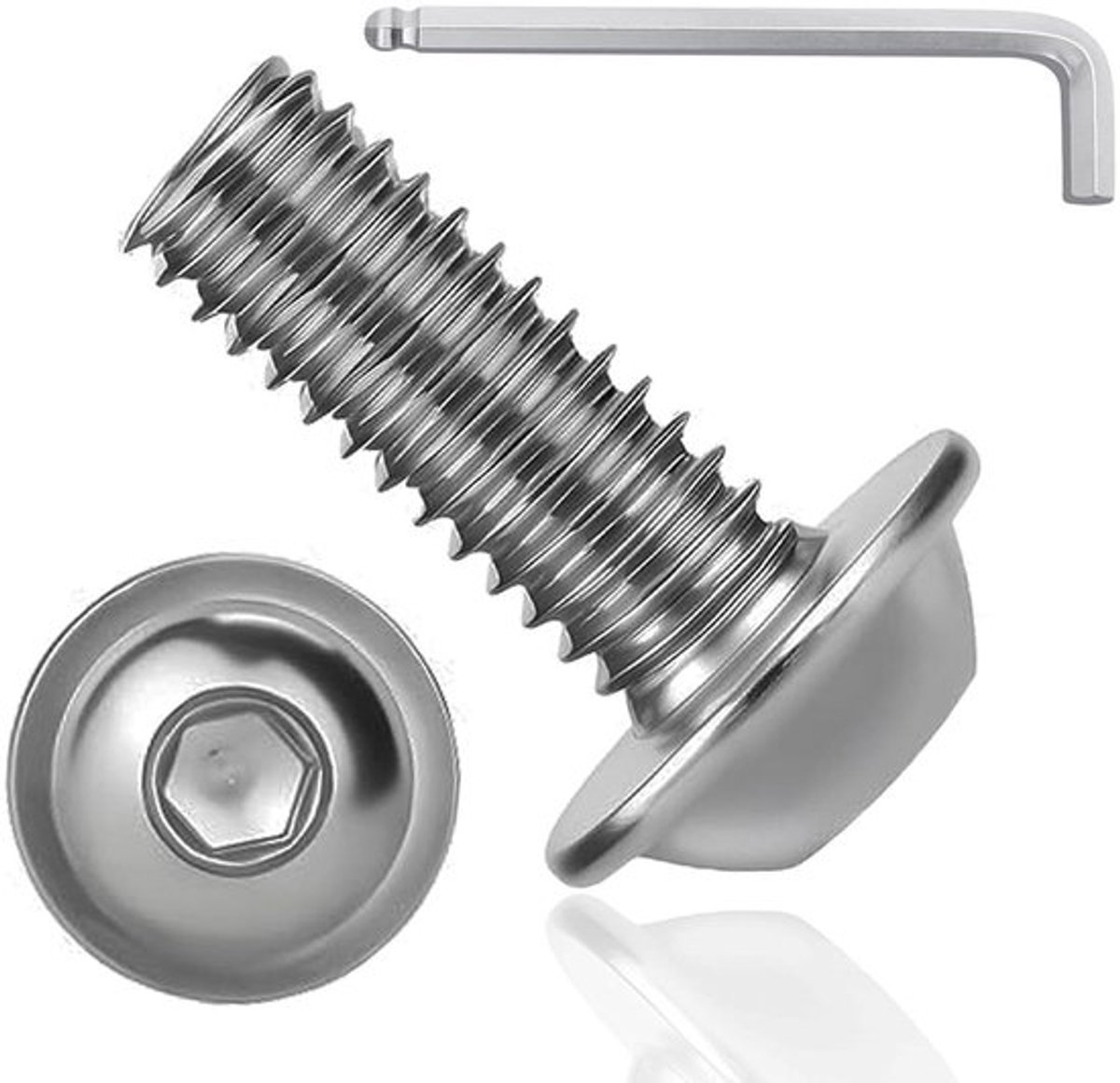 30 stuks roestvrij stalen schroeven M6 met lens- en platte kop, inclusief inbussleutel, volledige schroefdraad - 20 mm