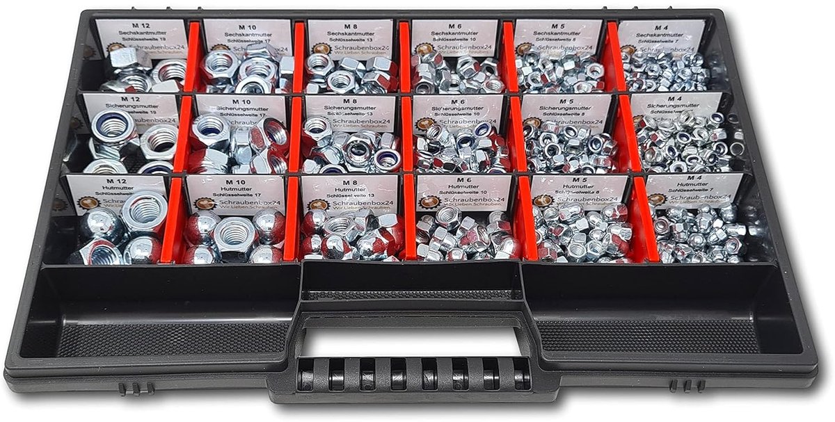 SnelShoppen - Notenassortiment M4-M5-M6-M8-M10-M12 - 554 Stuks Schroefdoos - Professionele Moeren voor Klussen, Huis en Tuin - Perfect voor Elke Klus