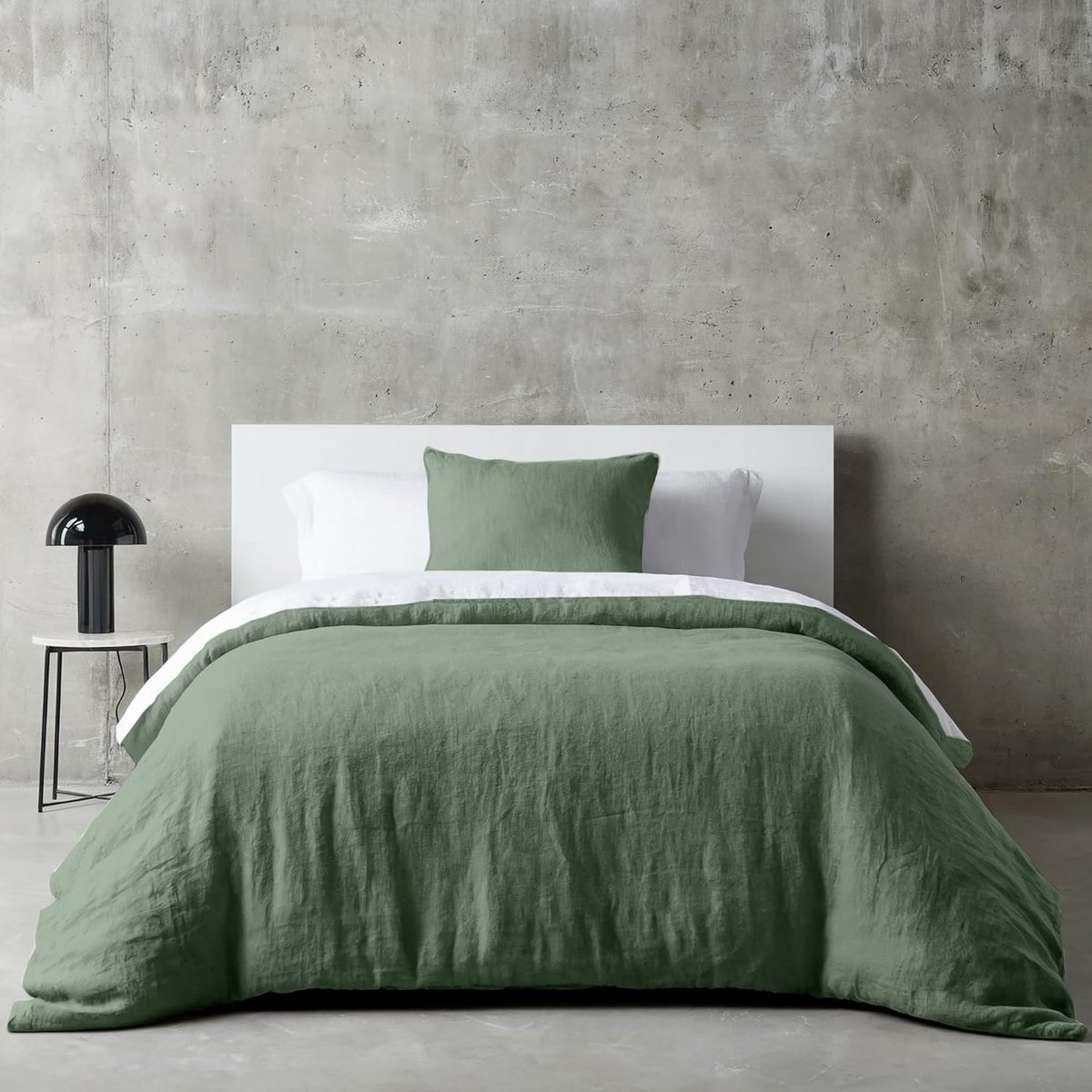 SnelShoppen - Katoenen Dekbedovertrek 135x200 met 1 Kussensloop 80x80 cm - Groen - Gewassen Katoen met Ritssluiting - Oeko TEX Gecertificeerd - Luxe B