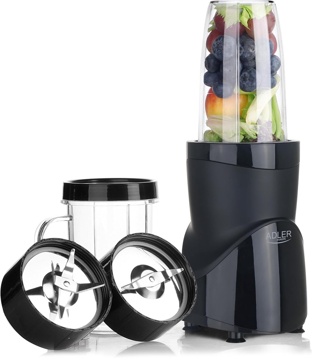 Thijox - Staande Mixer 1200W, Smoothie- en Cocktailmixer, Persoonlijke Blender met 3 Flessen en Beker, IJscrusher, BPA-vrij, Roestvrijstalen Messen vo