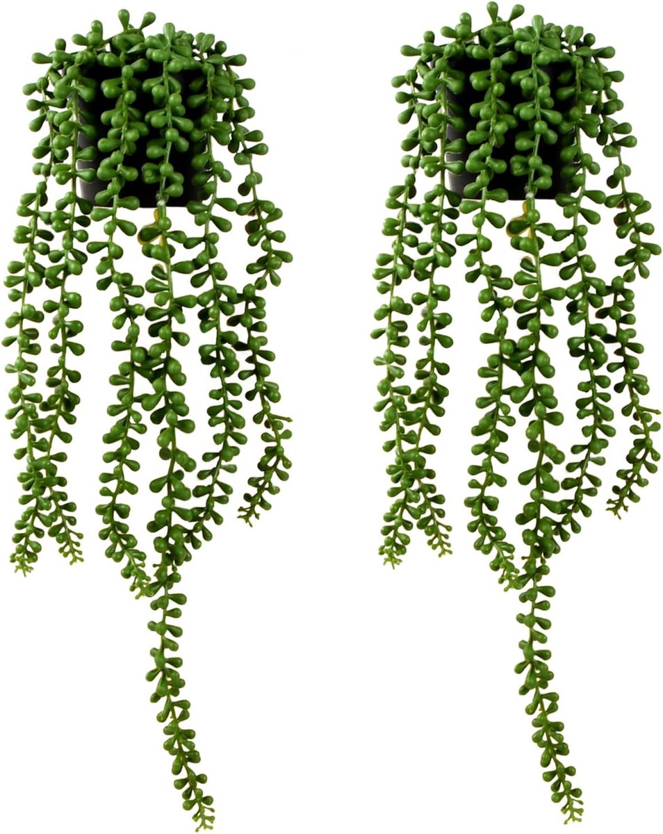 Thijox - Hangende Kunstplanten in Pot, 2 Stuks, Kunstvetplanten voor Binnen en Buiten, Onderhoudsvrij, Natuurlijke Kleur, Decoratie voor Tuin, Keuken,