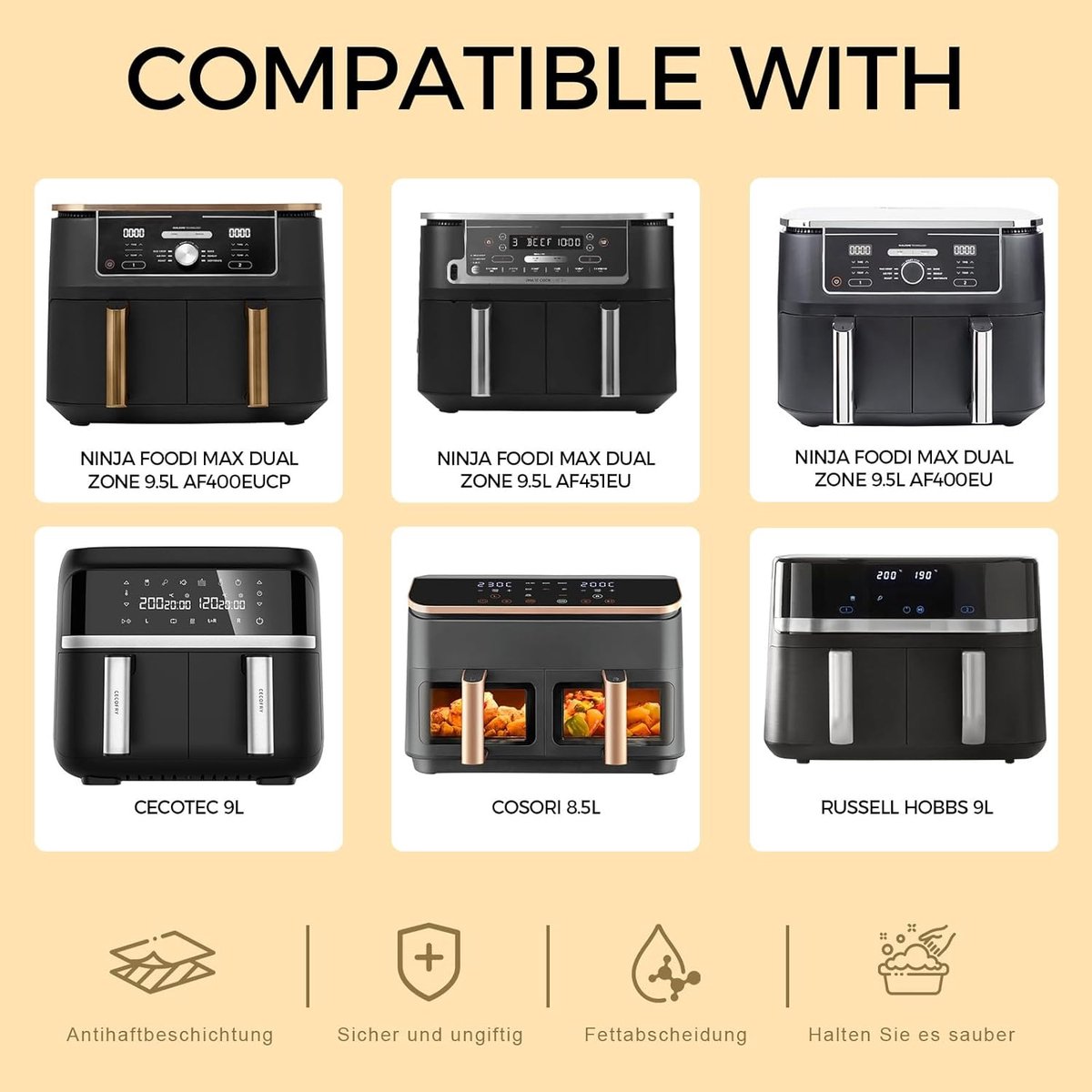 SnelShoppen - 6-delige Air Fryer Accessoires Set voor Multifunctionele Keuken - Silicone Bakvormen & Wafel Inserts voor Ninja Foodi - BPA Vrij - Ideaa