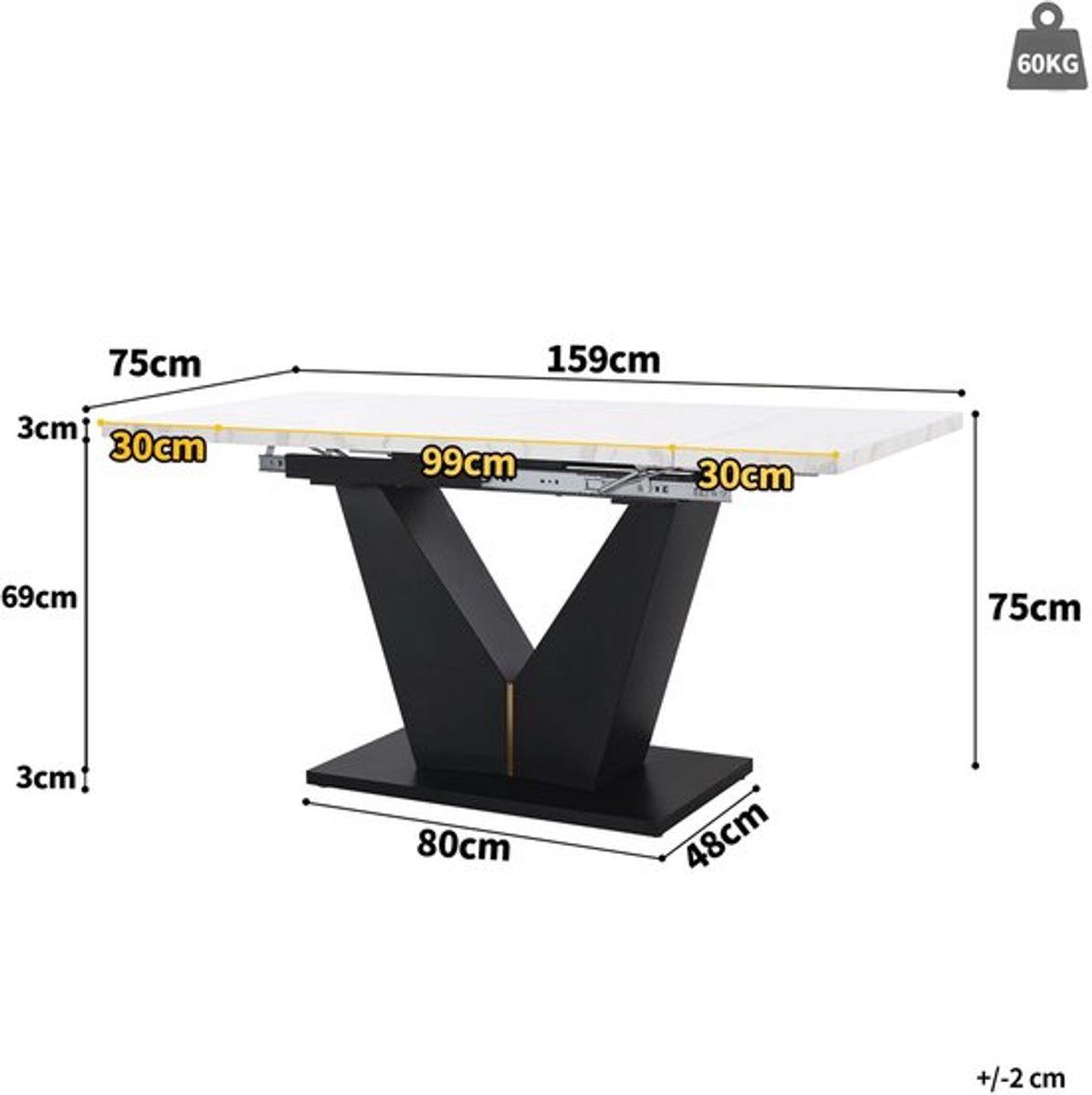 Uitschuifbare Eettafel – Verstelbare Tafel – Uitklapbare Tafel – Telescopische Eettafel –