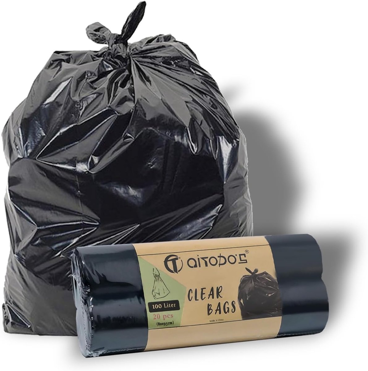 SnelShoppen - 20 Stuks Zwarte Afvalzakken 100L - 2 Rollen van 10 Stuks - Polyethyleen - Grote Capaciteit - Voor Huis, Tuin, Keuken