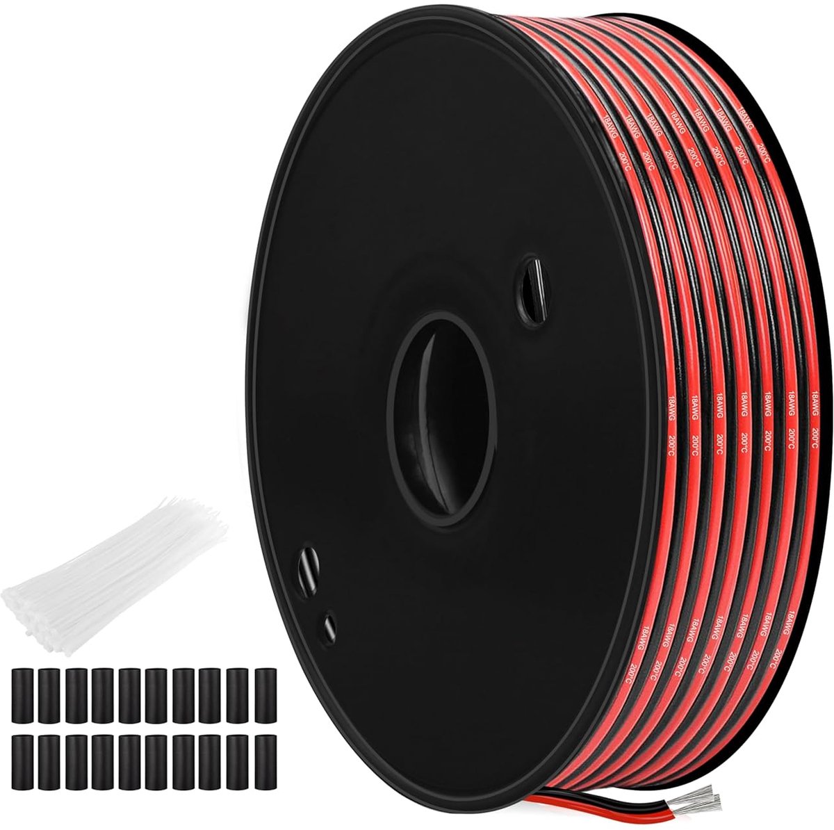 SnelShoppen - 0.82 mm² (18 AWG) Silicone Kabel Rood en Zwart, 25 m, Flexibel Hoog Temperatuur, Tinned Copper voor LED Strips, 12V/24V DC Toepassingen