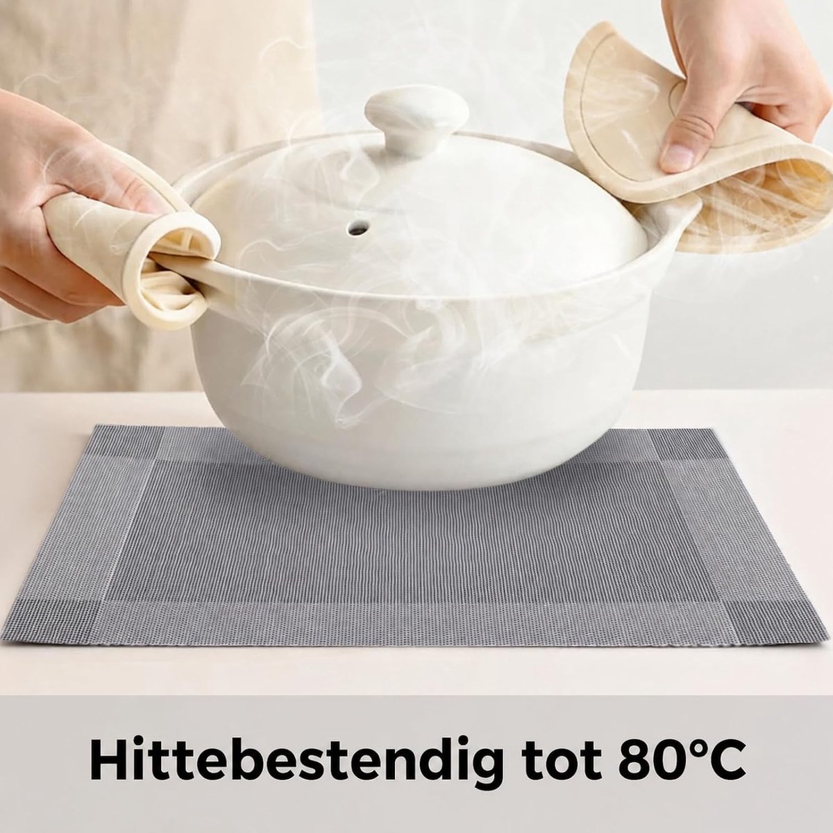 Wasbare placemats set (6 stuks), gemaakt van PVC, hittebestendig en antislip, Geschikt voor keukens en eettafels, 45 x 30 cm (donkergrijs).