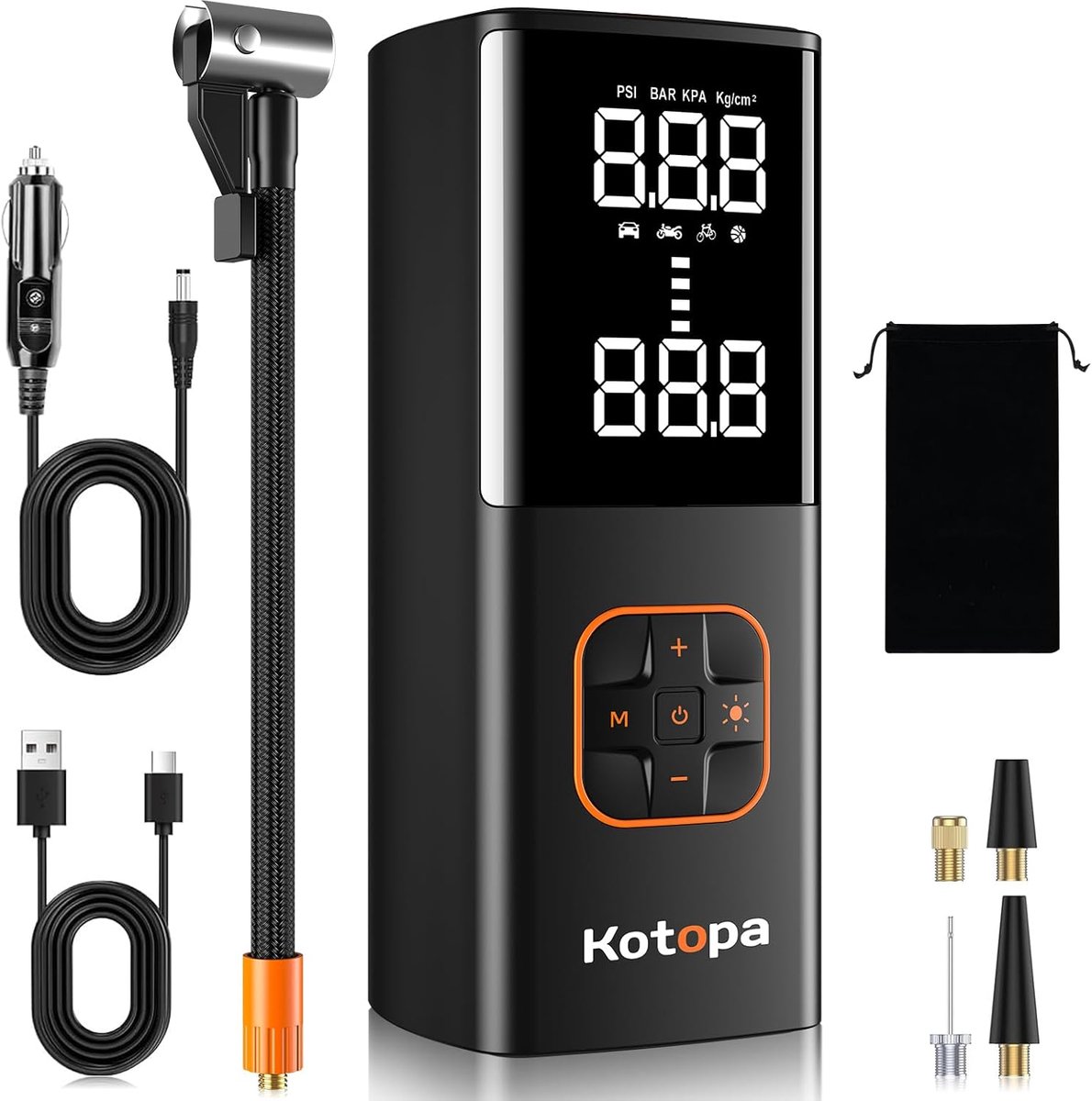 SnelShoppen - Elektrische Luchtpomp 150 PSI Accucompressor met 4 Modi, Powerbank en Noodlicht, Draadloze Accu-Luchtpomp voor Auto, E-bike, Motorfiets,