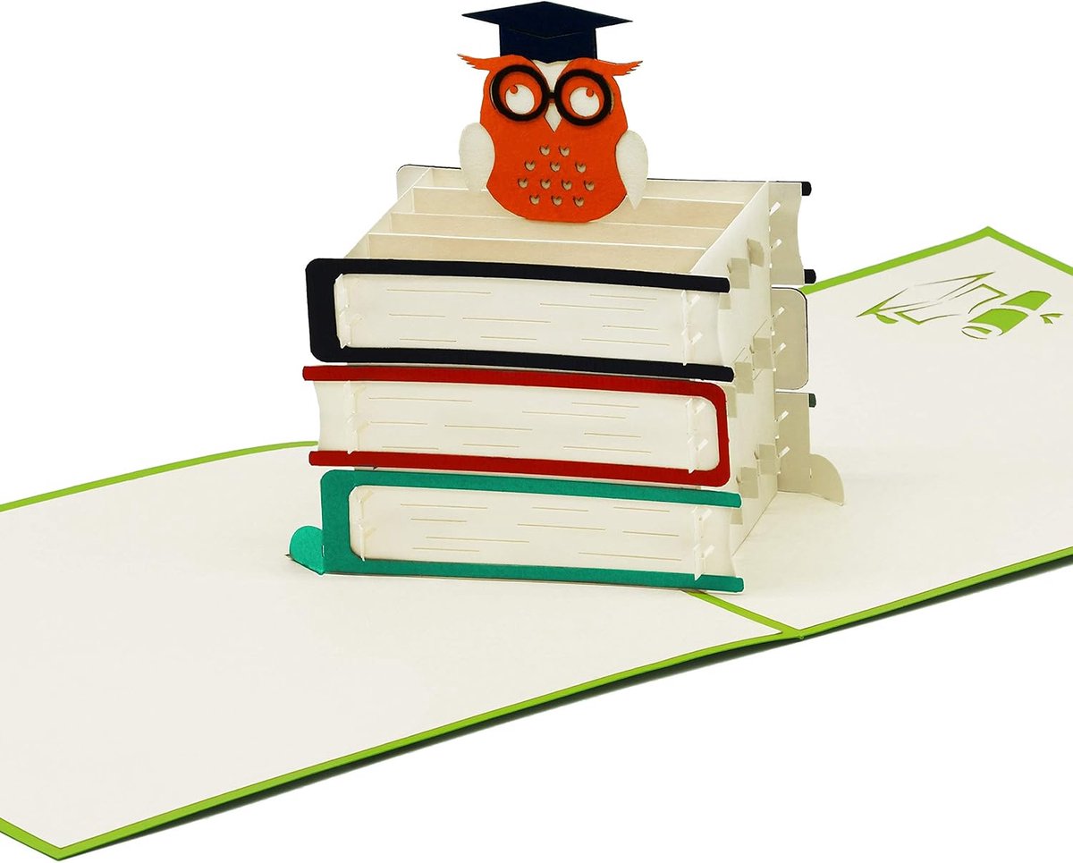 SnelShoppen - 3D Pop Up Exam Card voor Afstuderen & Examens - Slimme Uil - Hoogwaardige Felicitatiekaart voor Studie, Dokter, Middelbare School - Incl