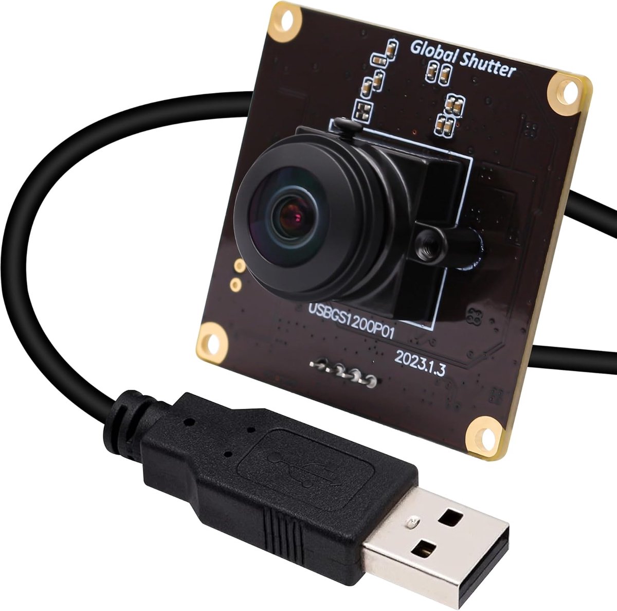 SnelShoppen - 2MP USB Webcam Module met Global Shutter, 1200P 90 fps, Ultragroothoek 200° voor Windows/Linux/Mac/Android, Ideaal voor Bewaking en Stre