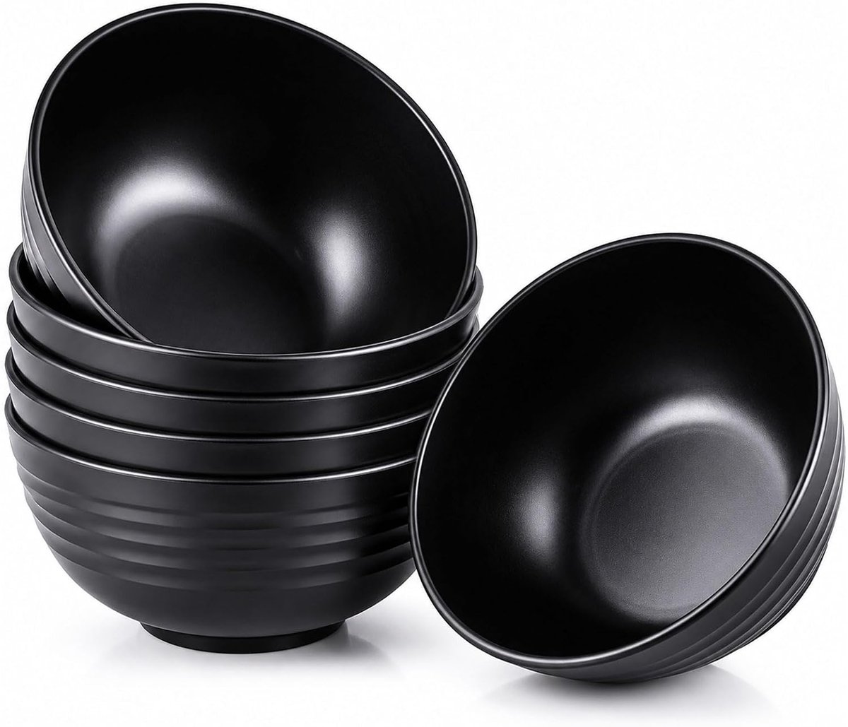 SnelShoppen - Onbreekbare kommen set van 6 zwarte mueslikommen 768 ml, plastic soepkommen voor kinderen en volwassenen, magnetron- en vaatwasmachinebe