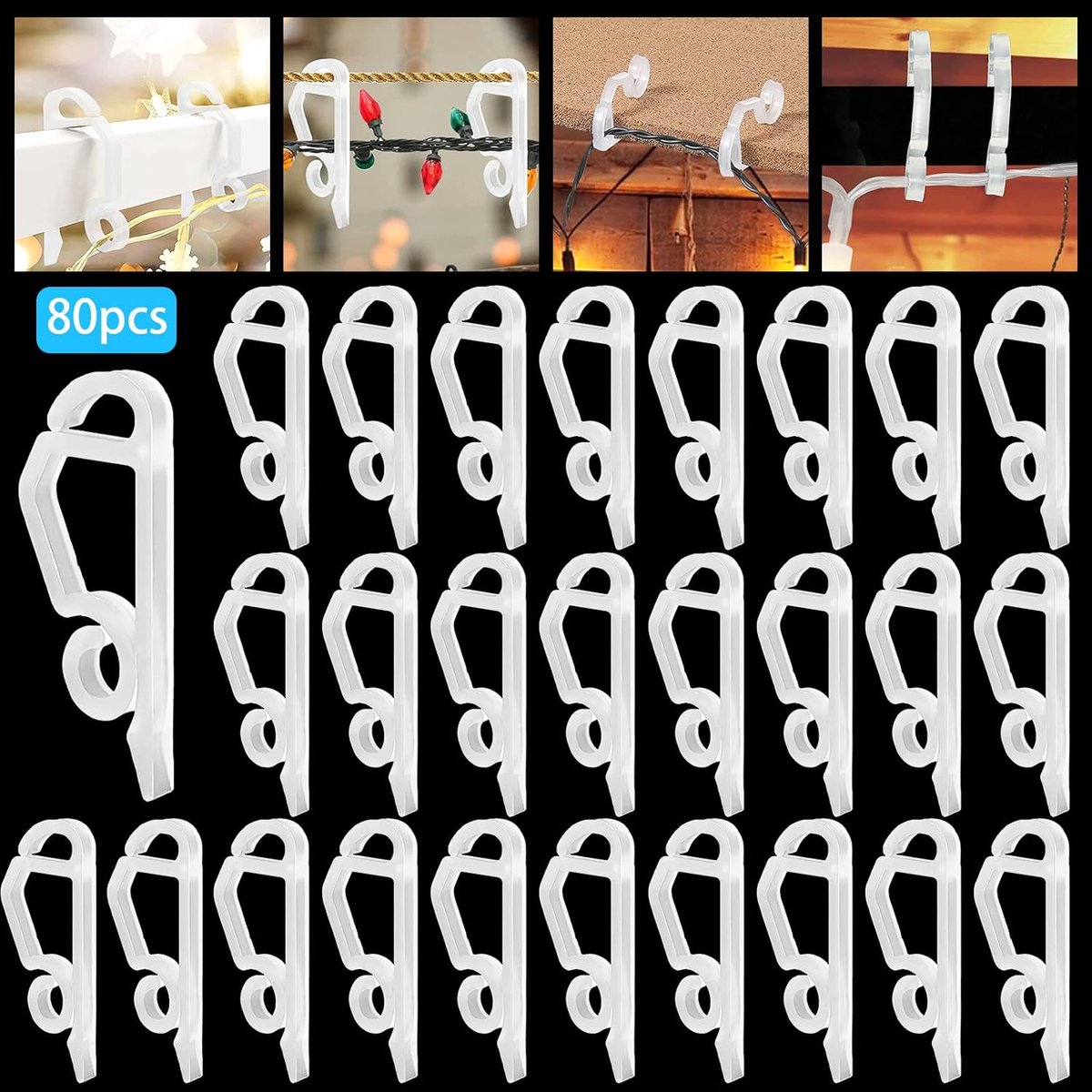 SnelShoppen - 80 Stuks Kerstlicht Clips Buiten - Mini Gutter Hooks voor Feestverlichting - Duurzame Plastic Hangende Haken voor Tuin en Huisdecoratie