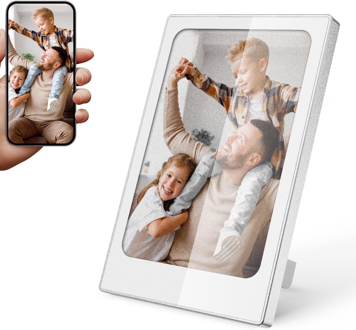 SnelShoppen - Digitale Fotolijst Klein 4.0 Inch E Ink Fotolijst, 768×528 IPS Kleurenweergave, Energiezuinig, Draagbaar, Voor Feest, Camping, Thuis, Ma