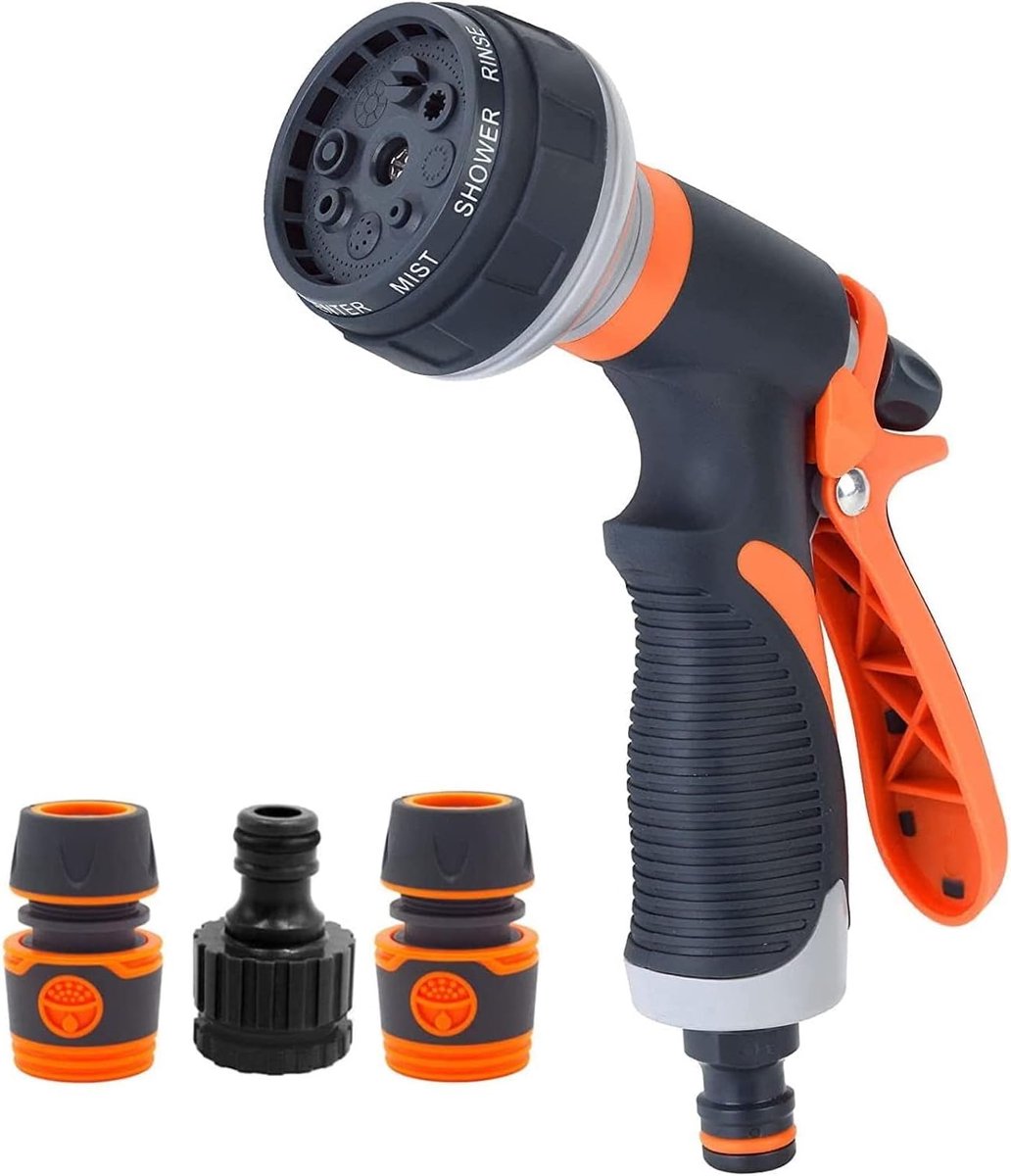 SnelShoppen - Tuinslang Handdouche met 8 Spuitstanden, Verstelbare Waterdruk, Sproeier Aansluiting voor Tuin, Auto Wassen, Huisdier Verzorging, Met Sn