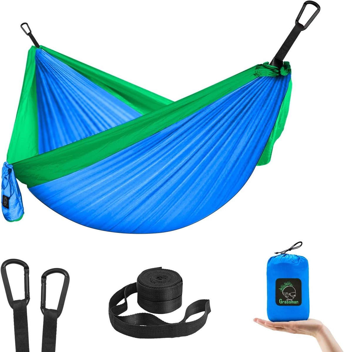 SnelShoppen - Kinderen Hangmat - Kleine Camping Hangmat voor Kinderen - Draagbare Binnen Buiten Hangmat - Inclusief Boombanden & Karabijnhaken - Blauw