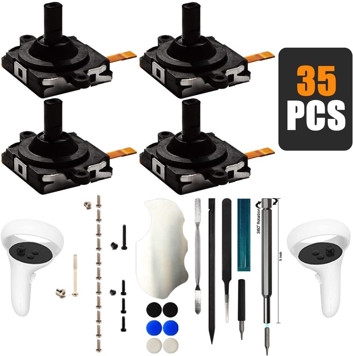 SnelShoppen - 4 Stuks Joystick Vervanging voor Oculus Quest 2 Controller - Analoog Thumb Stick Reparatieset met Schroeven en Gereedschap - Ideaal voor