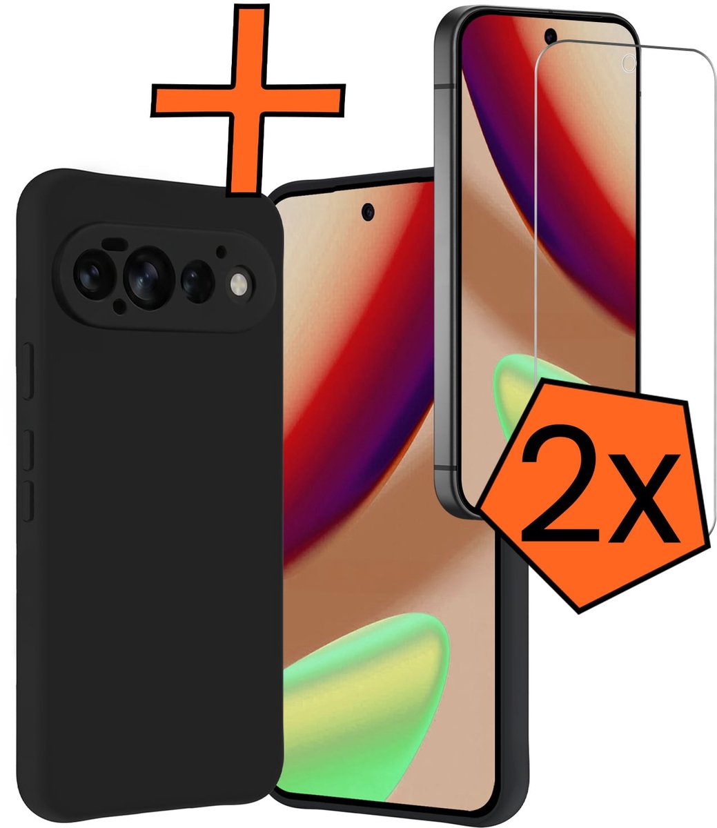 Hoes - Met 2x Screenprotector - Geschikt voor Google Pixel 11 Pro - Sterk & Shockproof - Back Cover - Siliconen Case - Telefoon Hoes - Zwart