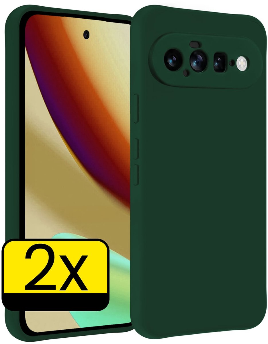 Hoesje - 2 Stuks - Geschikt voor Google Pixel 11 - Sterk & Shockproof - Case Siliconen - Back Cover - Telefoon Hoes - Telefoonhoesjes - Donkergroen