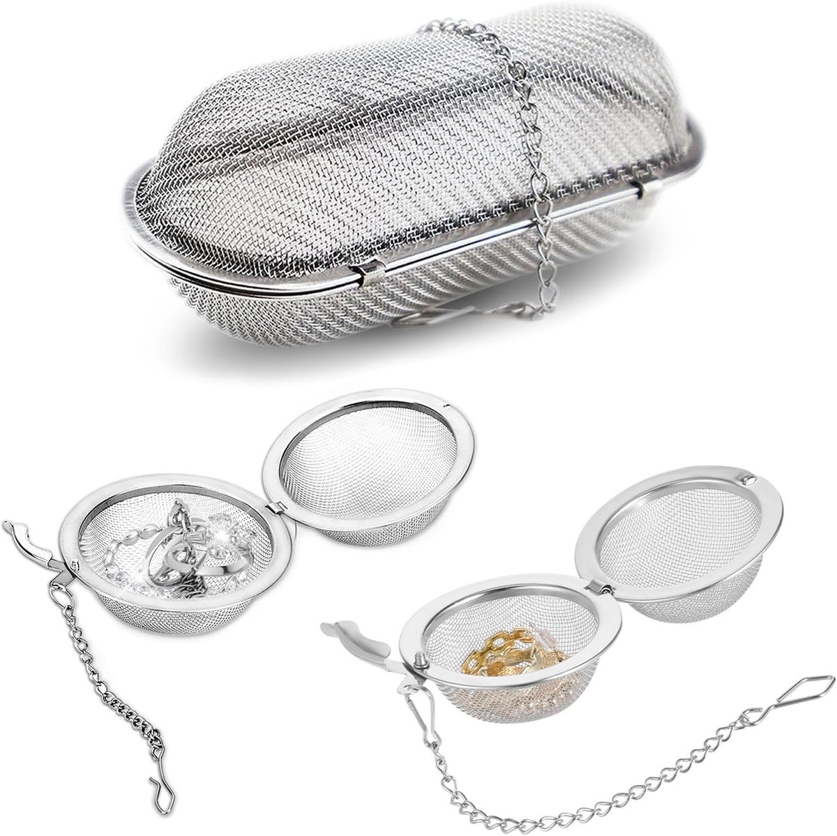 SnelShoppen - Ultrasone Reinigingsmand 3 Stuks - Fijnmazige Roestvrijstalen Reinigingskorf voor Sieraden, Horlogeonderdelen en Kleine Onderdelen - Ide