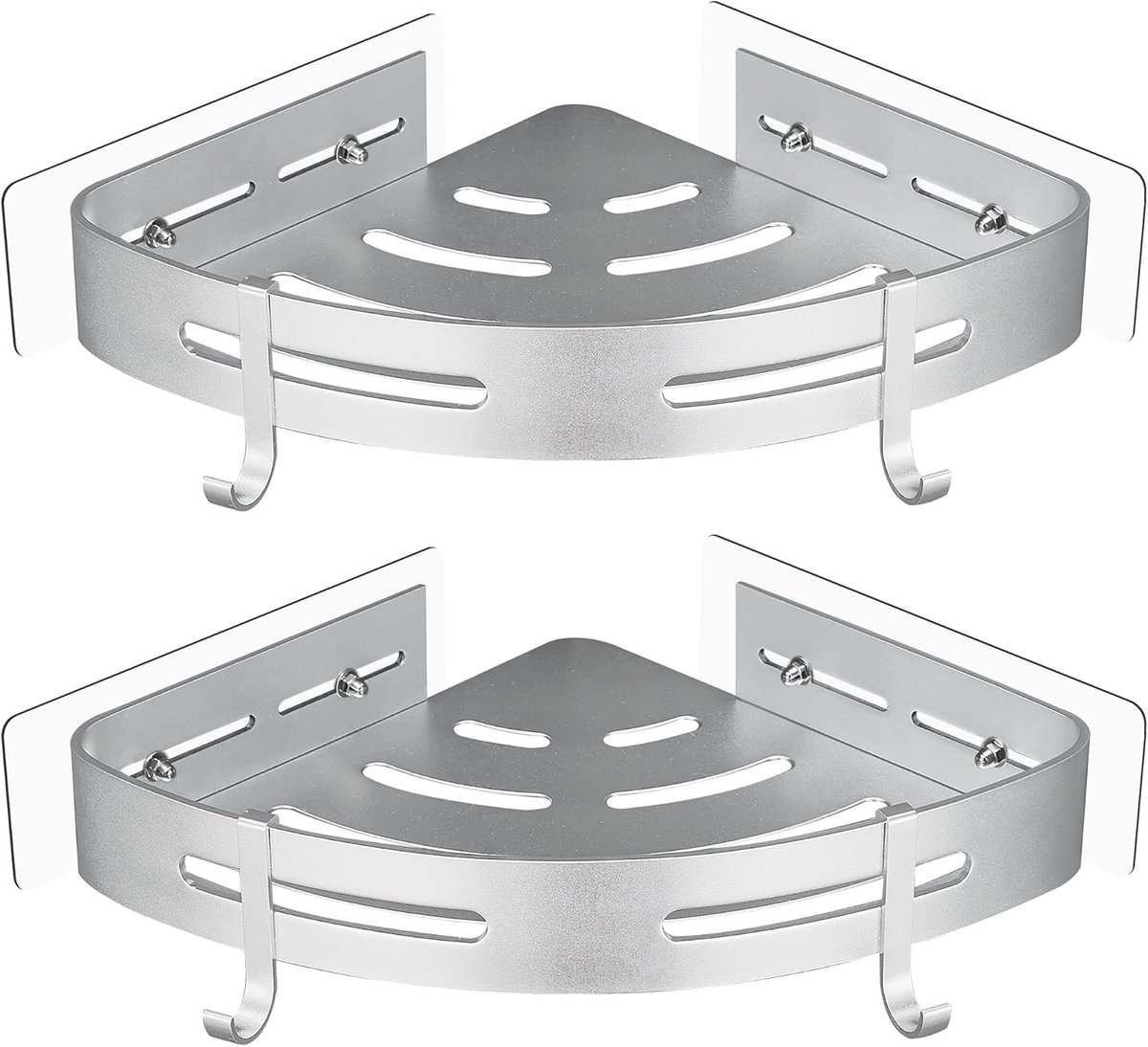 SnelShoppen - Hoekdoucherek zonder boren, roestvrij met 2 haken, zelfklevend, 2 stuks, metaal in zilver voor badkamerartikelen en doucheaccessoires
