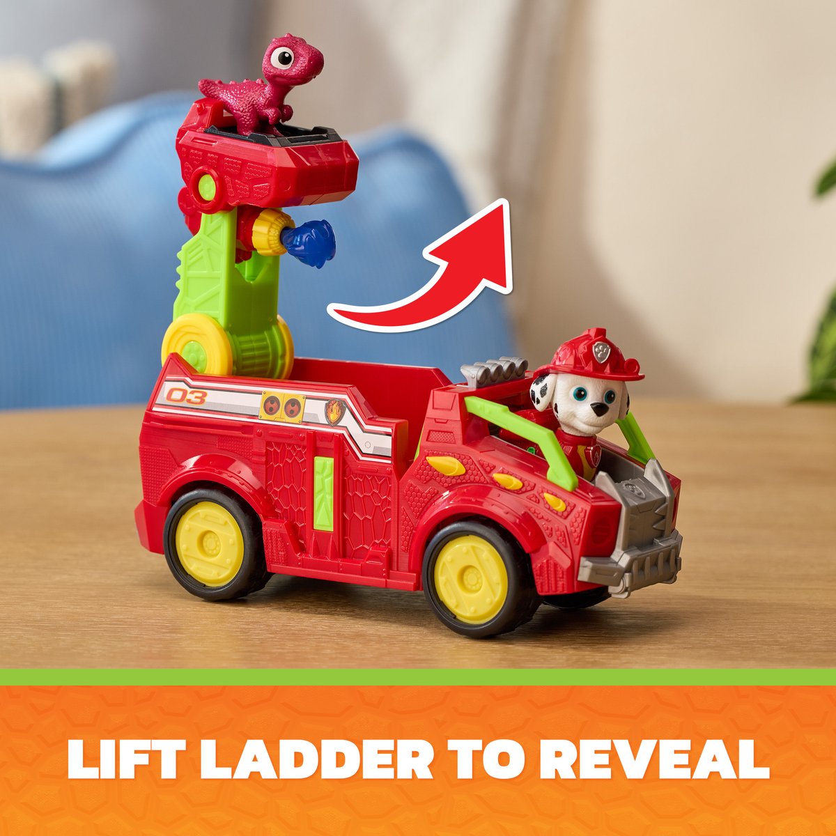 PAW Patrol - De Dino Film - Marshall Dino Rescue Firetruck - Volledig ronddraaiende projectielwerper en 2 actiefiguren — cadeau in Spellen & Speelgoed - foto 8