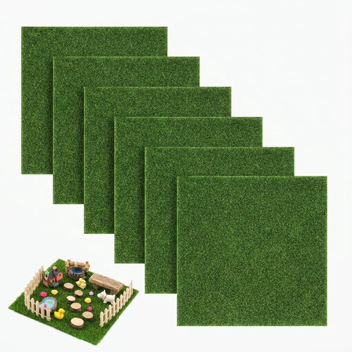 SnelShoppen - Miniatuur Kunstgras Set van 6, 15 x 15 cm, Kunstgraszoden voor Miniatuurtuin, Modelbouw, Doe-Het-Zelf Projecten, Miniatuurlandschappen,