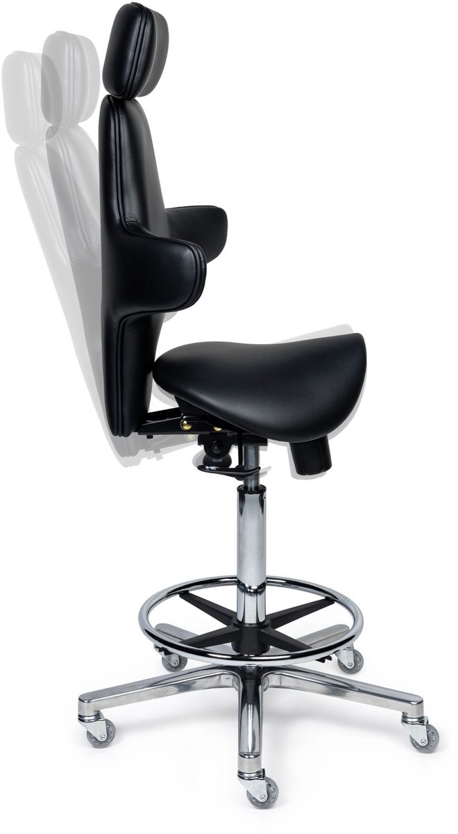 Ergonomische Zadelstoel Luxe Zwart op Wielen Lage uitvoering (40-57cm) / Met voetensteun / Standaard wielen