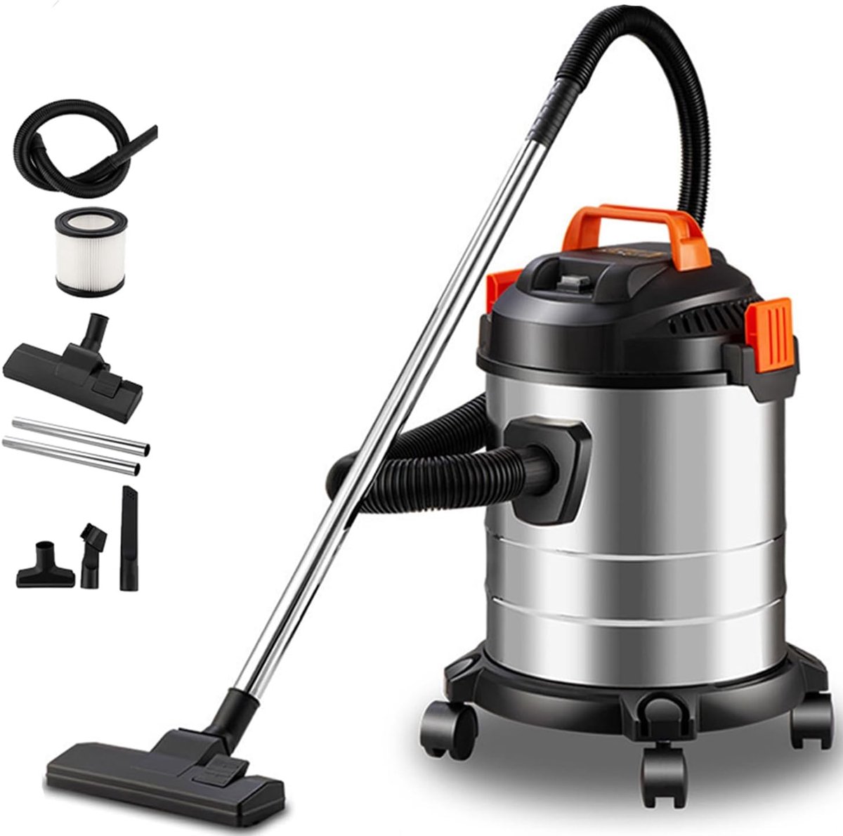 Stofzuiger - Nat en Droog Stofzuiger - 20L - 1200W - 18 kPa Zuigkracht - met 4 Zwenkwielen - Zwart